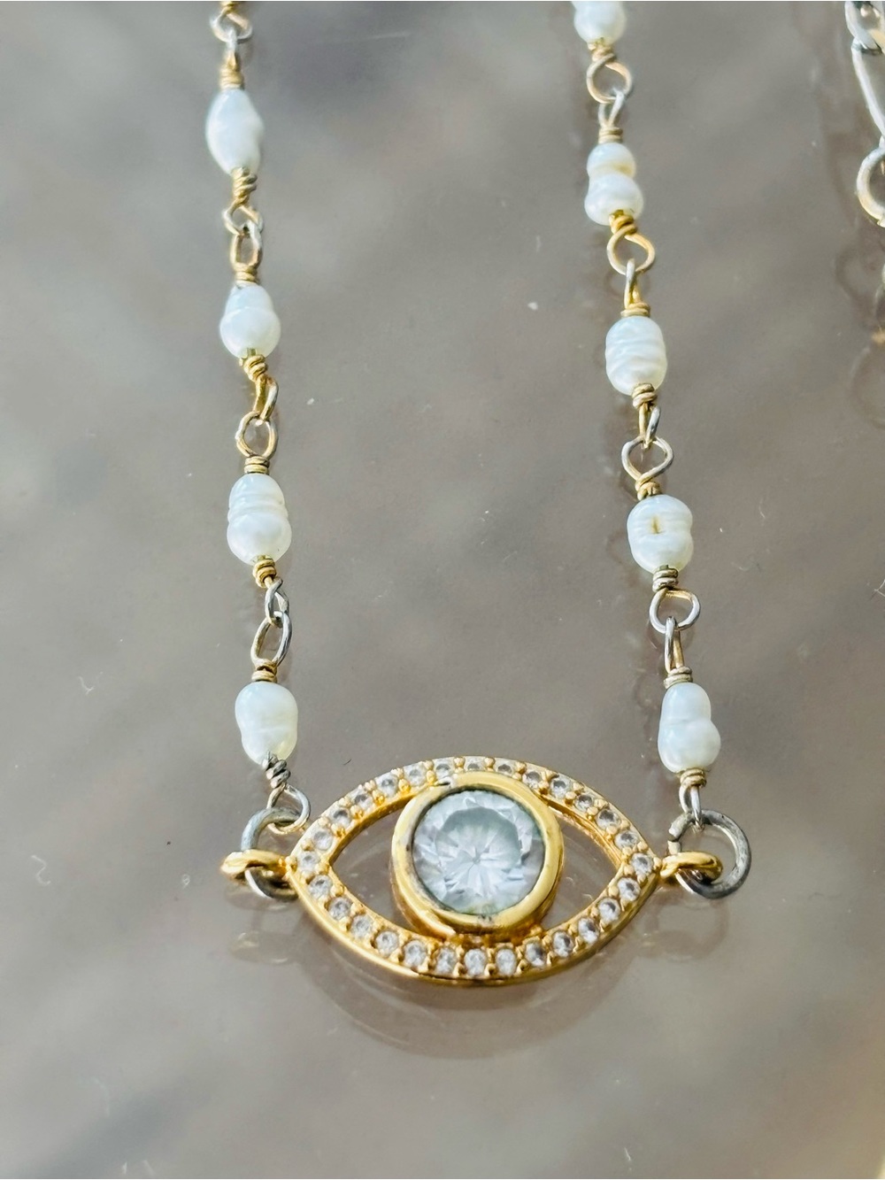 Vanessa Mooney Evil Eye & peal chain necklace